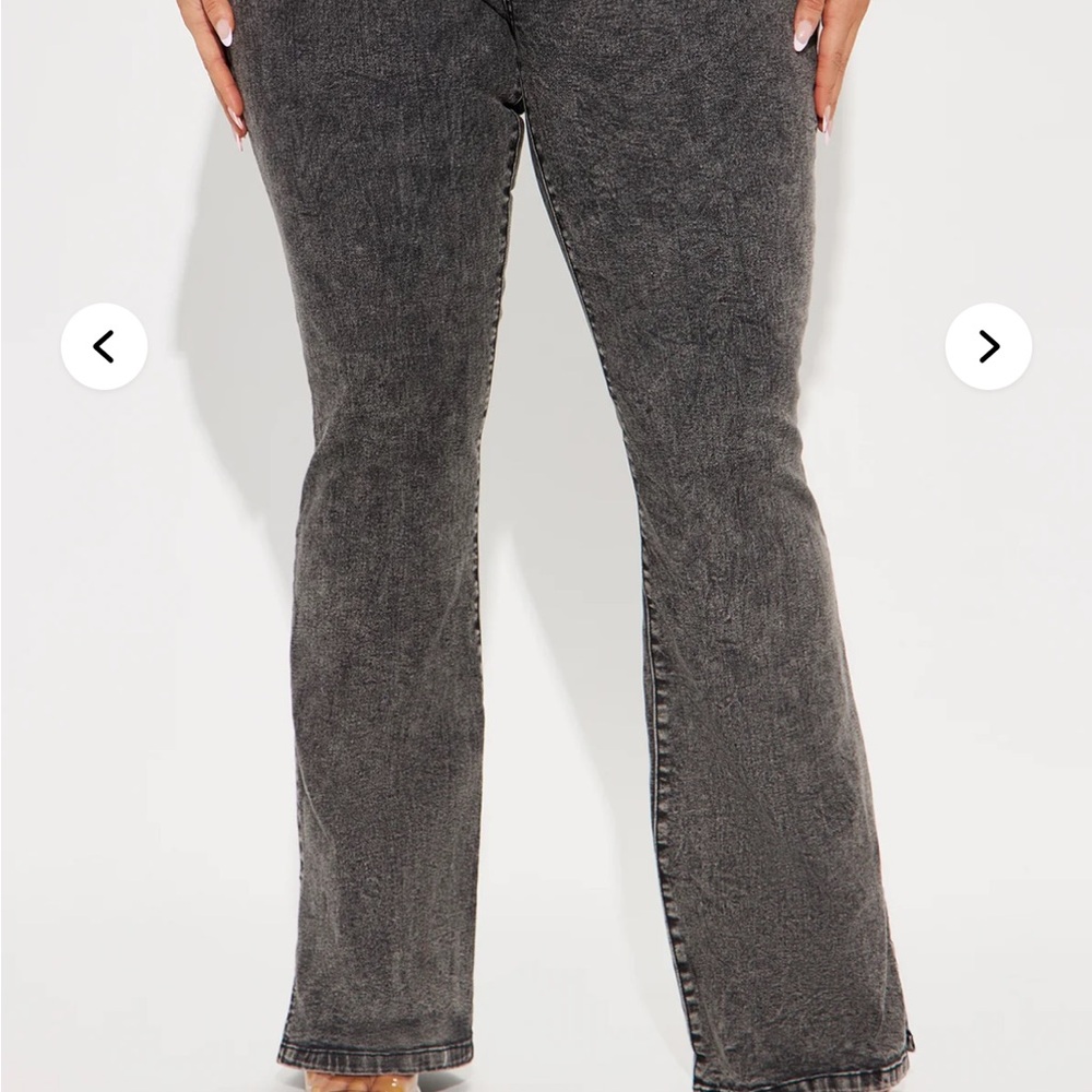 Fashion Nova Side Slit Stretch Slim Bootcut Jeans - Black Wash - Picture 3 of 8